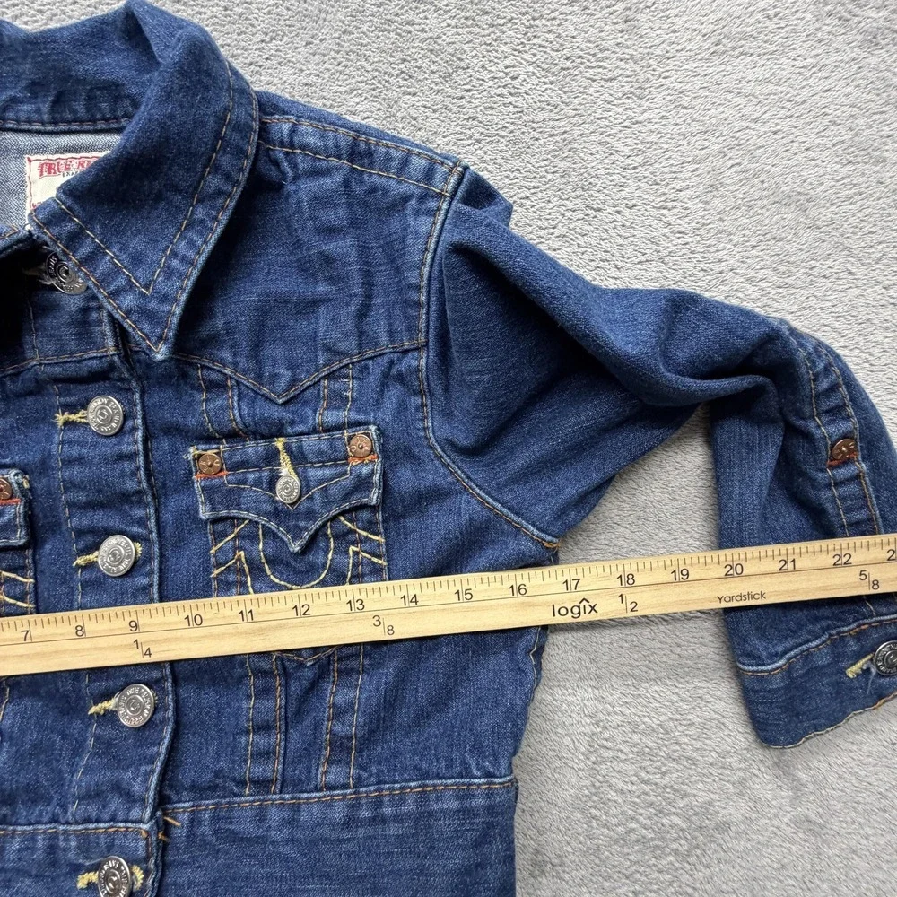 True Religion Jacket Youth M Blue Denim Collared‎ Button Pockets Short Slim